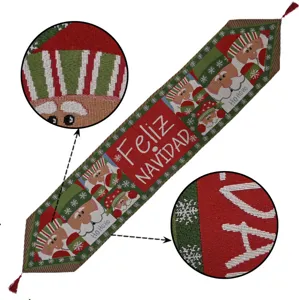Festieve kerst tafelloper rood en groen vakantie eettafel decoratie met leuke kwastjes