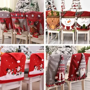 Christmas Chair Cover Santa Claus Snowman Reindeer Dining Chair Slipcovers Festive Party Hotel Home Table Decoration