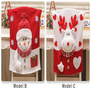 Christmas chair cover set with cute snowman and reindeer motifs for holiday party decor.