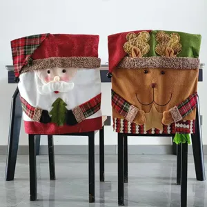 Housse de chaise de Noël ensemble avec design mignon Père Noël et renne pour décoration.