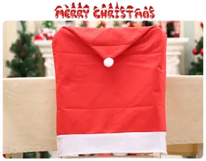 Christmas Santa hat chair cover for dining room holiday party decoration red and white soft fabric
