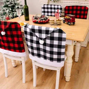 Kerstmis ruit stoelhoezen set rood en zwart buffalo check voor de eetkamer stoel