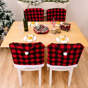 Kerst stoelhoezen rood zwart geruit kerstman muts eetkamer decoratie feestelijk