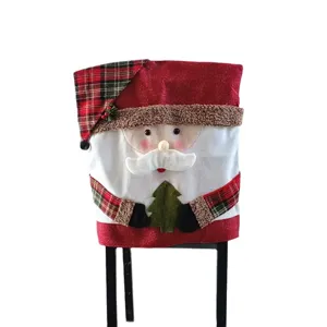 Housse de chaise de Noel Pere Noel decoration de salle a manger festive rouge et carreaux