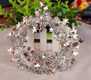 Silver Christmas tinsel garland with star decorations for tree party holiday supply