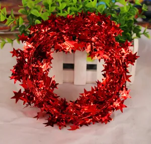 Red Christmas star tinsel garland holiday tree hanging decoration festive party ornament