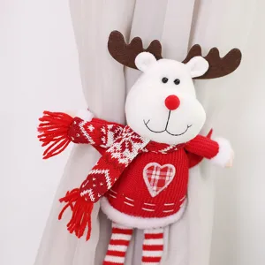 Noel renne rideau boucle peluche poupee decoration interieure attache fenetre rouge