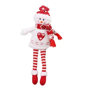 Jolie poupée de bonhomme de neige de longue jambe tricotée de Noël décoration fête