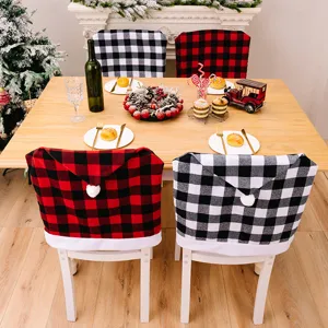 Kerst ruit stoelhoezen set rood zwart buffalo plaid eetkamer vakantie decoratie