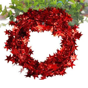 Red star tinsel garland Christmas tree hanging decoration for winter holiday party
