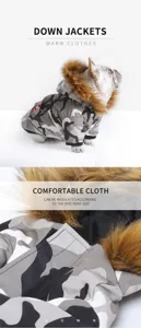 Dog down jacket winter warm camo pet parka big fur collar thick apparel for cold weather