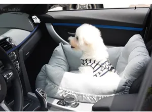 Car pet booster seat grey plush dog car bed travel safety carrier for small dogs and puppies