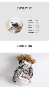Dog winter down jacket camouflage warm pet coat large fur collar winter clothes apparel