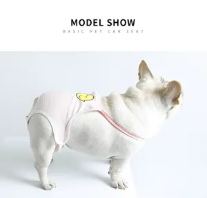 Cute pet physiological pants for dogs, pink striped dog sanitary diaper with straps.