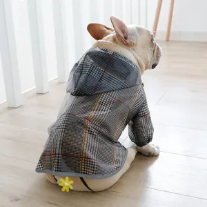 Manteau imperméable à carreaux pour chien avec capuche vêtements animaux petits moyens bouledogue