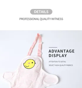 Dog physiological pants detail view, pink striped breathable pet sanitary diaper with cute chick.