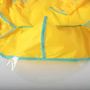 Imperméable pour chien jaune étanche avec bordure bleue et capuche transparente pour animaux