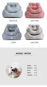 Pet car seat with soft cushion design, multi-color pet bed for safe travel and comfortable rest.