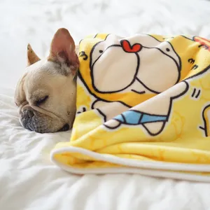 Thickened Flannel Pet Blanket Soft Warm Dog Cat Sleep Mat Cartoon Print Autumn Winter Pet Bedding Blanket Puppy Supplies