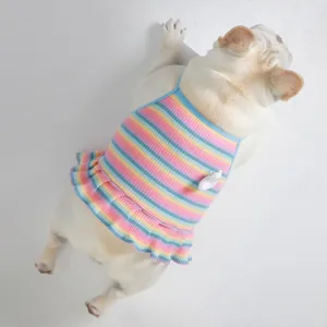 Cute Cotton Striped Pet Dog Dress Summer Thin Sling Vest For Small Dogs French Bulldog Puppy Apparel