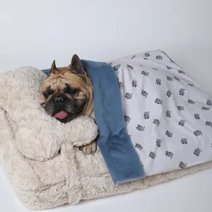 Thick flannel pet blanket and warm puppy bed set for autumn and winter cozy sleeping experience.