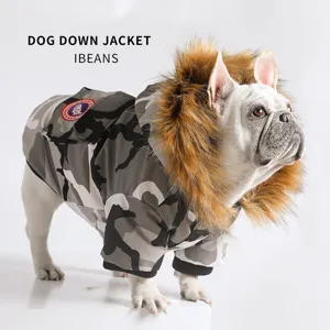 Large Dog Winter Warm Down Jacket Parka Camouflage Cold Weather Pet Coat With Fur Hooded Thickened Dog Clothes