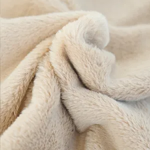Soft thickened plush pet blanket in beige, warm flannel puppy sleep mat for winter.