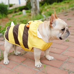 Joli imperméable pour chien motif abeille, vêtement imperméable avec capuchon pour animaux.