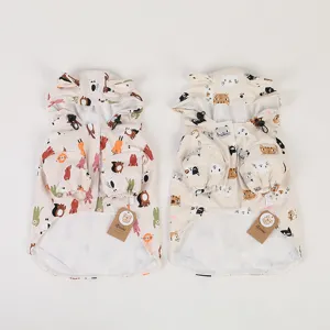 Imperméable mignon pour animaux de compagnie, veste à capuche élégante pour chiots avec imprimés.