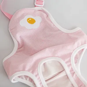 Cute pink striped pet physiological pants for dogs, featuring a lovely fried egg embroidery.