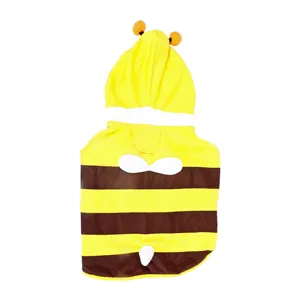 Mignon imperméable pour chien motif abeille, vêtement à capuche rayé jaune imperméable.