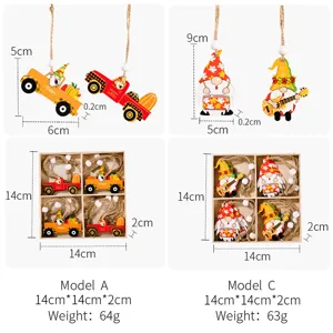 Ensemble de suspensions en bois de gnomes pour décoration d'arbre de Thanksgiving 14x14x2cm.