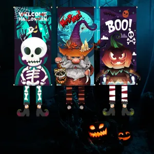 Bannières suspendues d'Halloween avec squelette gnome et citrouille pour fête.