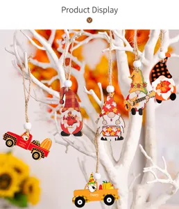 Ornements suspendus en bois de Thanksgiving gnomes citrouilles décoration d'arbre d'automne.