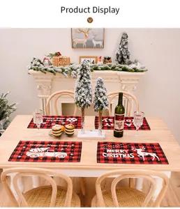 Christmas plaid placemat holiday dining table decor red black buffalo check heat insulation mat