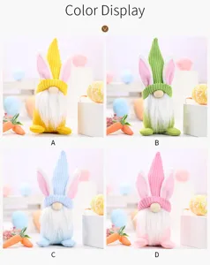 Easter bunny gnome plush doll with knitted hat and cute rabbit ears for festive home decor.