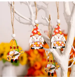 Ornaments suspendus en bois de gnome de Thanksgiving, mignons designs de guitare et tambour.