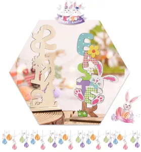 Detail houten letter bord Pasen, lente vakantie bureau ornament, feestelijke party scene setup.