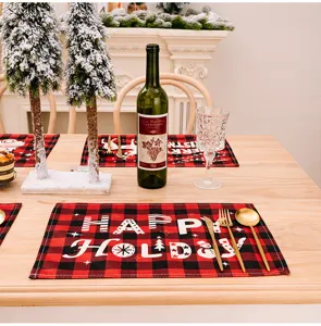 Christmas plaid placemat holiday dining table mat heat insulation decoration home decor