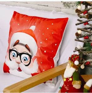 Fodera per cuscino di Natale con stampa di Babbo Natale, federa quadrata in morbida flanella.