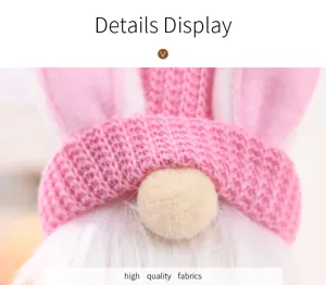 Easter bunny gnome plush doll detail close-up pink knitted hat cute holiday decoration ornament