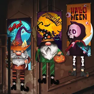 Bannière de Drapeau Suspendu d'Halloween Gnome Citrouille Crâne Vampire Sorcière Décoration Murale de Fête Fournitures de Vacances