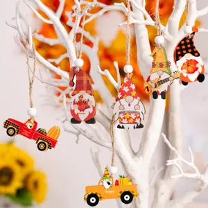 Décorations suspendues en bois Thanksgiving gnomes et camions ensemble pour arbre automne