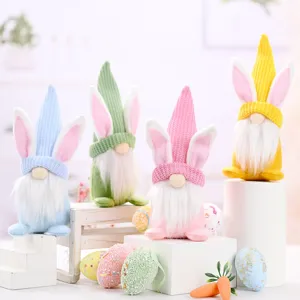 Cute Easter Gnome Plush Toy with Rabbit Ears Festival Table Decoration Home Ornament