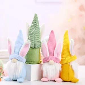 Easter bunny gnome plush dolls set, cute faceless dwarf elf home decor tabletop ornaments.