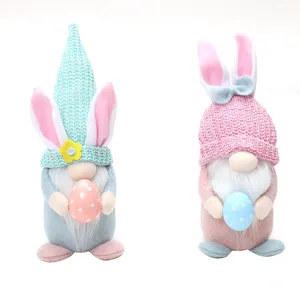 Conjunto de peluche de gnomo de Pascua conejito muñeca sin rostro decoración de mesa