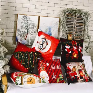 Federa Natalizia in Flanella Disegno Babbo Natale Albero di Natale Stampa Quadrato Copricuscino per Divano Decorazione Casa