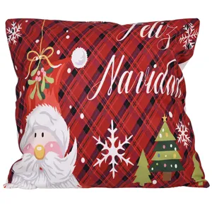 Federa per cuscino natalizio con simpatica stampa Babbo Natale, cuscino scozzese rosso divano.