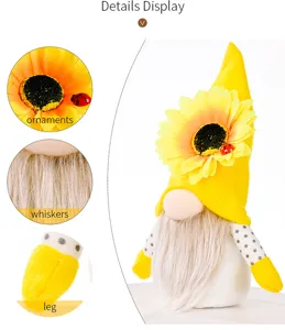Muñeco de peluche de gnomo de girasol amarillo enano sin cara decoración del hogar