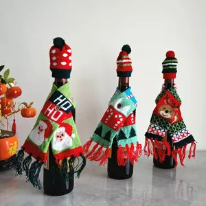 Ensemble de housses de bouteille de vin de Noël bonnet écharpe déco de table 3pcs